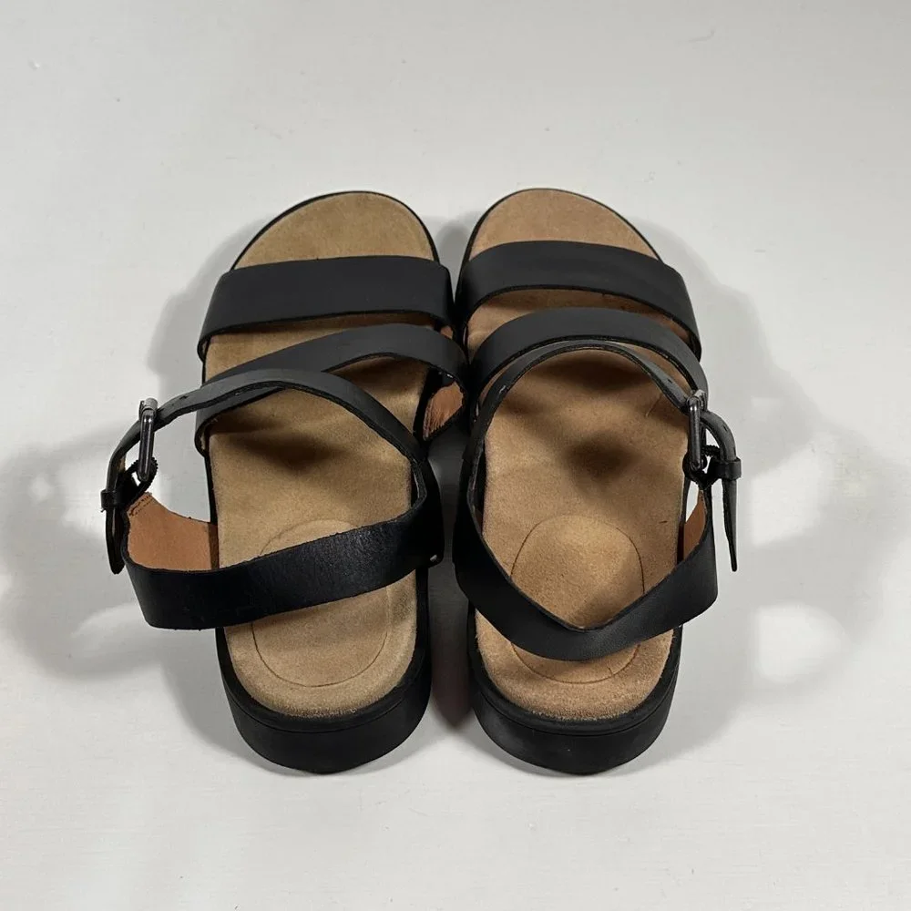Madewell The Addie Black Leather Comfort Sandals Women Size 7 - Picture 2 of 9